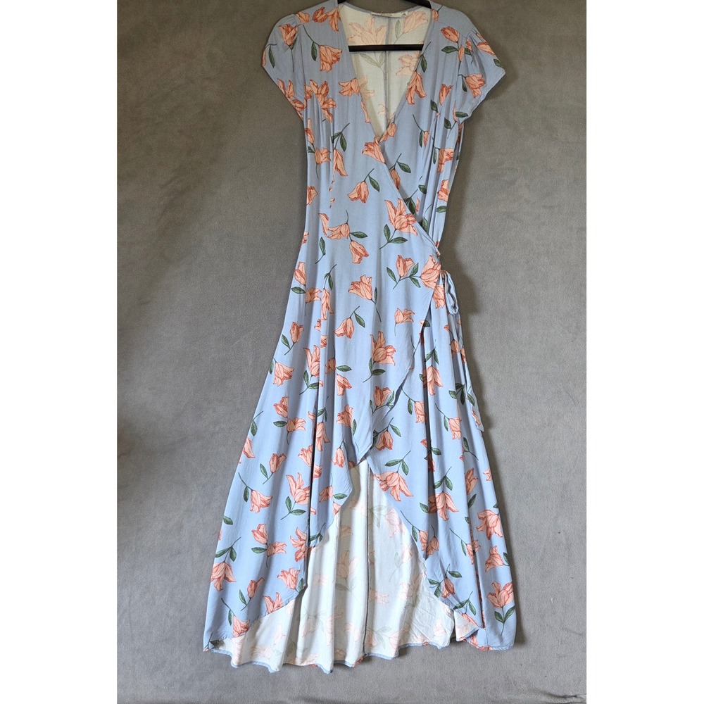 JustFab Floral High Low Wrap Dress Women Large Boho Cottage Romantic Flowy